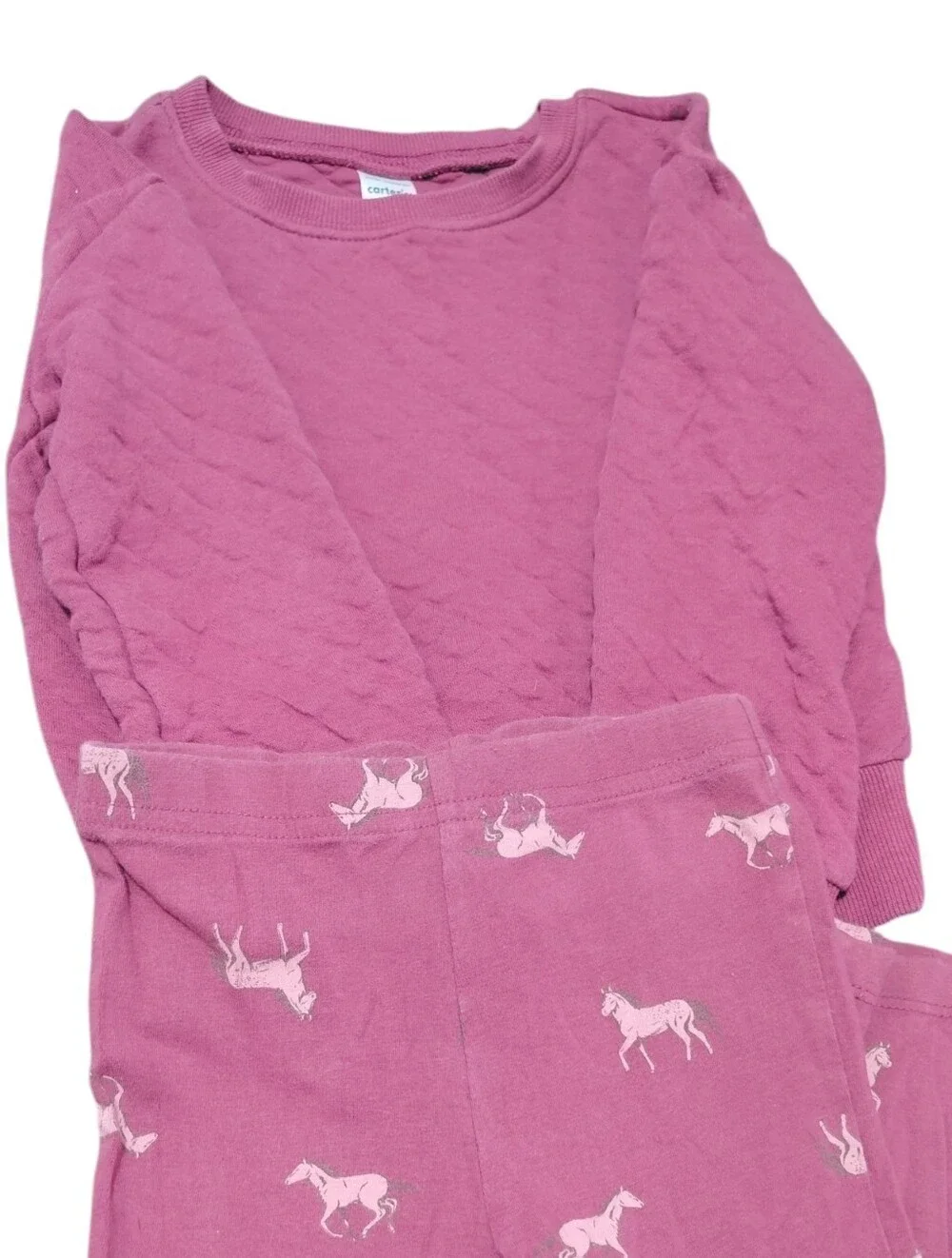 Carter’s Toddler Girl 2 Piece Pink Quilted Pullover Horse Flare Leggings Set 4T